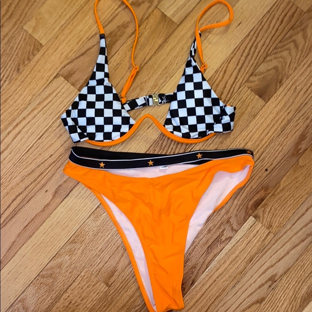 checkered orange high waisted bikini